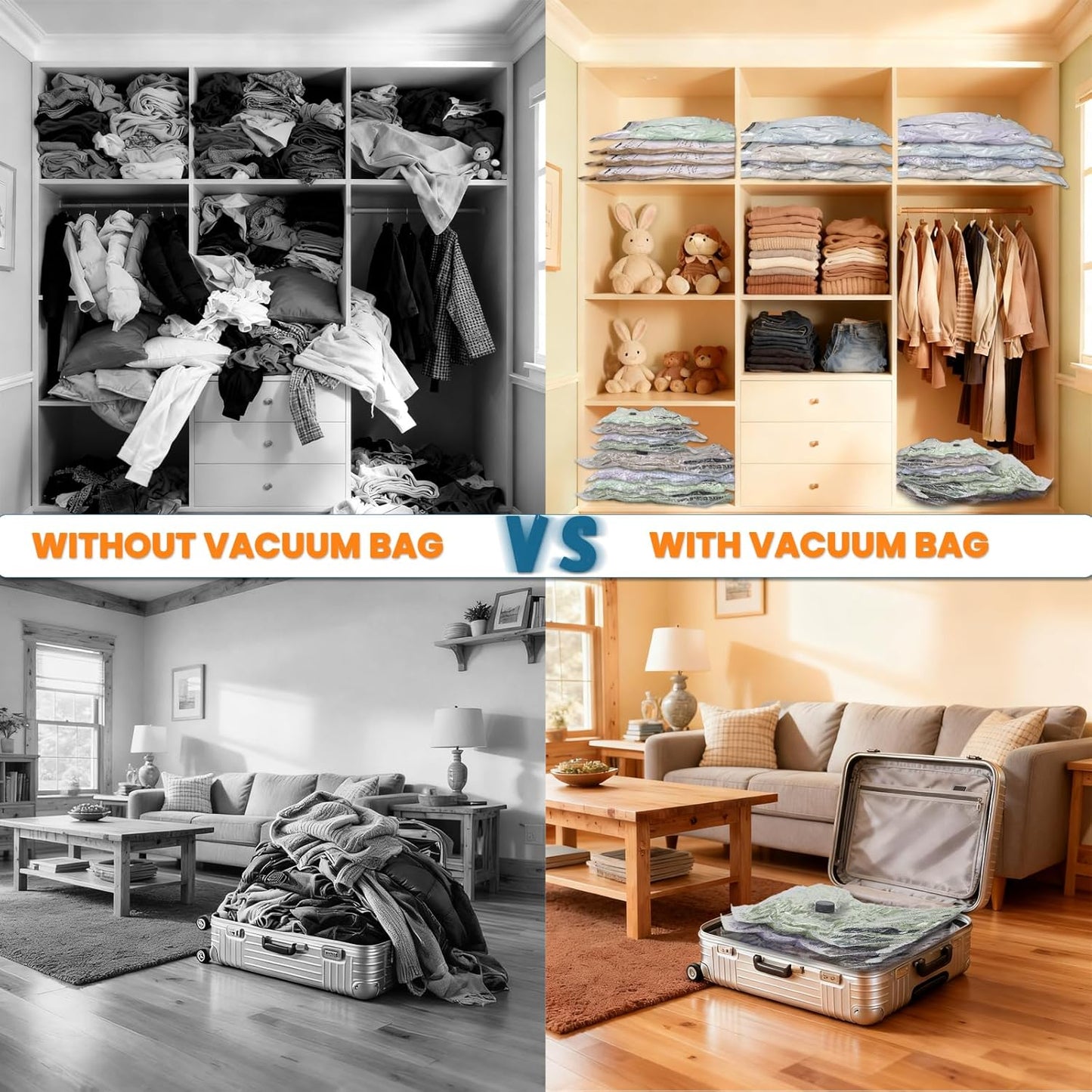 24PCS Vacuum Seal Bags for Clothing with Electric Pump - 8 Small, 8 Medium, 4 Large, 4 Jubom - Space Saver Vacuum Storage Bags for Bedding, Blanket, Pillow, Comforter, Travel, Seasonal Storage