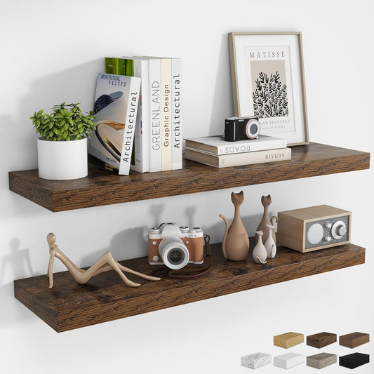 RICHFOCUS 40Inch Floating Shelves for Wall 2 Pack Shelves for Bedroom|Kitchen|Bathroom Wall Mounted Rustic Wood Floating Shelf with Invisible Brackets for Books|Storage|Decor, Rustic Brown