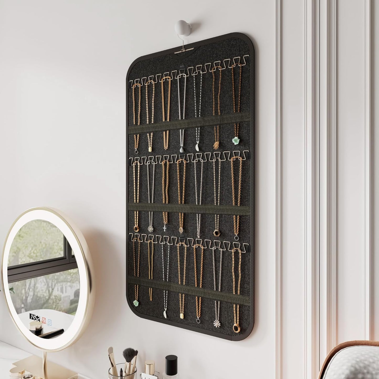 Hanging Jewelry Organizer Storage, 40 Pockets 36 Hooks Necklace Earring Necklace Bracelet Ring Organizer, Double - Sided Design, Black
