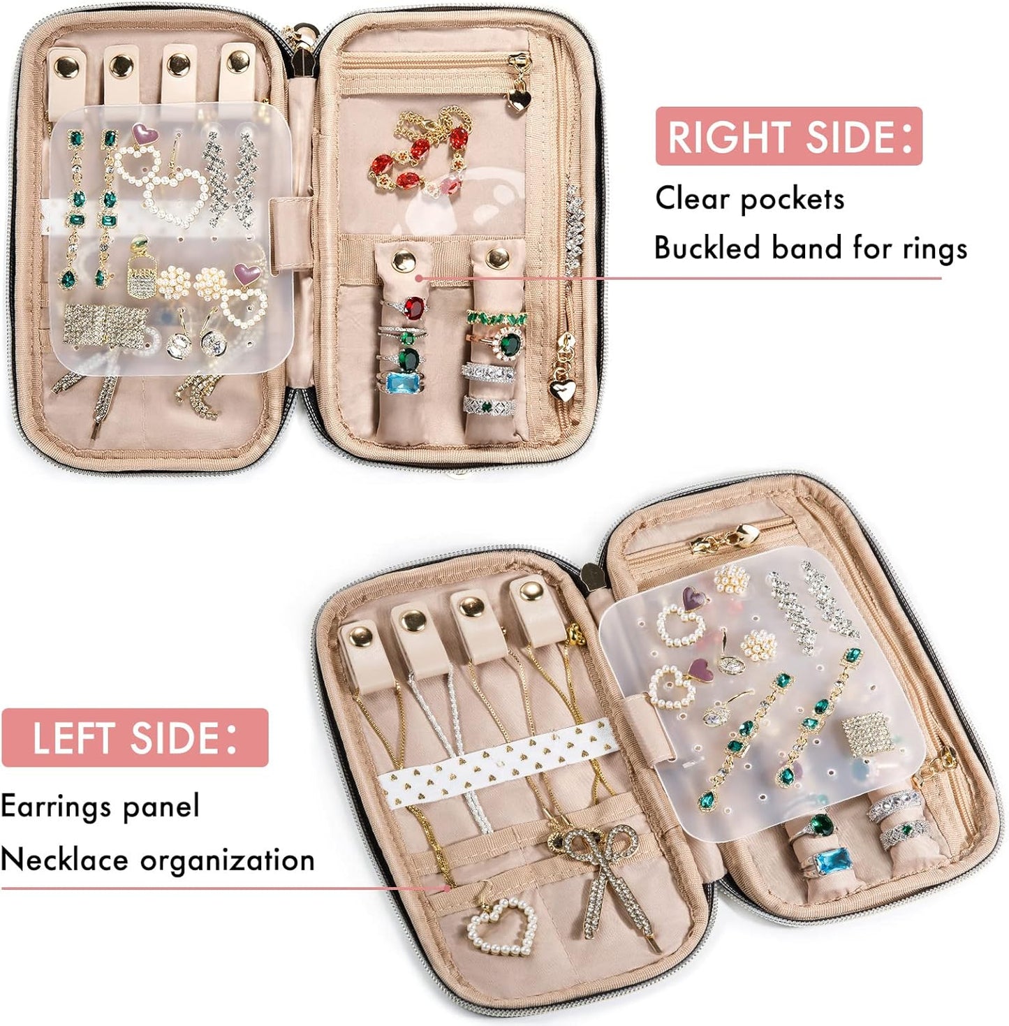 SFYBYHEART Travel Jewelry Organizer Case, Jewelry Travel Bags for Women, Small Travel Jewelry Case for Tangle-Free Earrings, Necklaces, Rings Storage, Travel Accessories, Travel Essentials, Pink