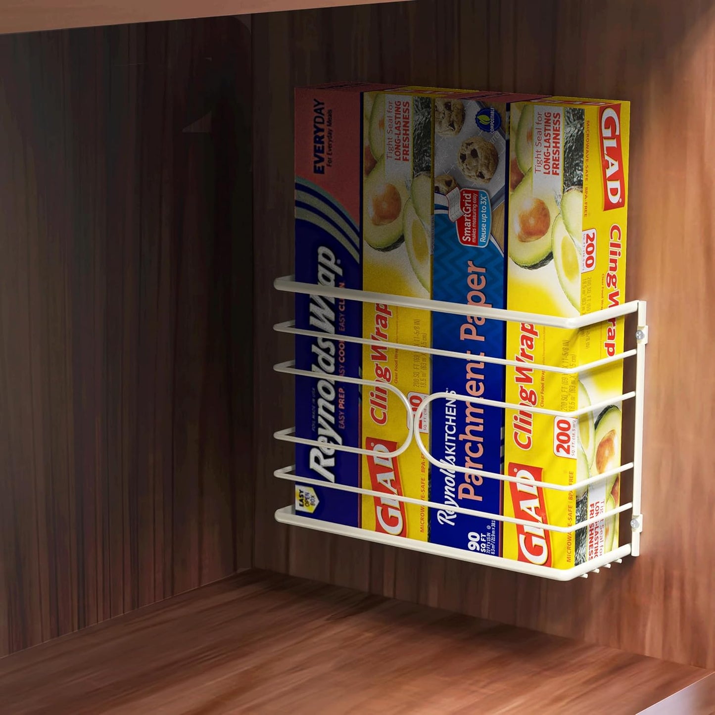 Deco Brothers Wall Mount Kitchen Wrap Organizer Rack, White