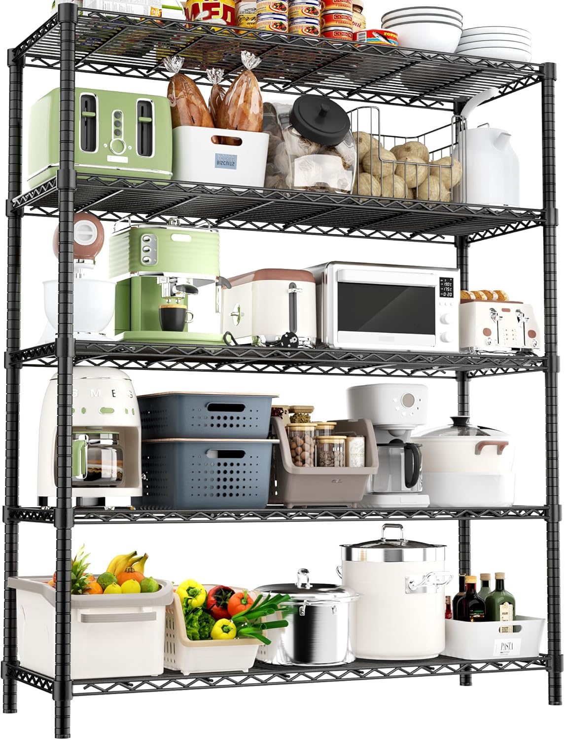 Storage Shelves Heavy Duty, 48" L x 20" W x 72" H Garage Shelving Unit Loads 2000LBS, 5-Tier Adjustable Metal Utility Shelf, Wire Shelf for Kitchen, Laundry Room, Pantry, Warehouse, Basement