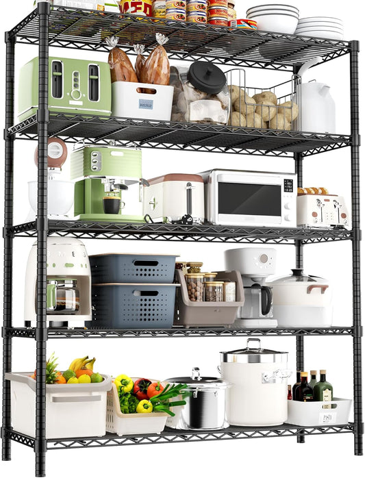 Storage Shelves Heavy Duty, 48" L x 20" W x 72" H Garage Shelving Unit Loads 2000LBS, 5-Tier Adjustable Metal Utility Shelf, Wire Shelf for Kitchen, Laundry Room, Pantry, Warehouse, Basement