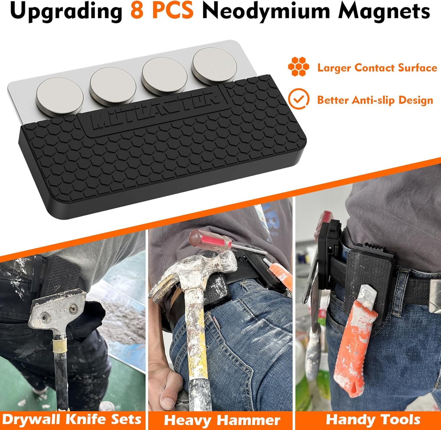 MUTUACTOR 1 PCS Magnetic Tool Belt Clip,Anti-Slip Heavy-Duty Magnetic Mount Tool Belt Holster,Quickly Access Rubber Coated Magnet Belt Clip for Organizing Screwdrivers Hammers Wrenchs