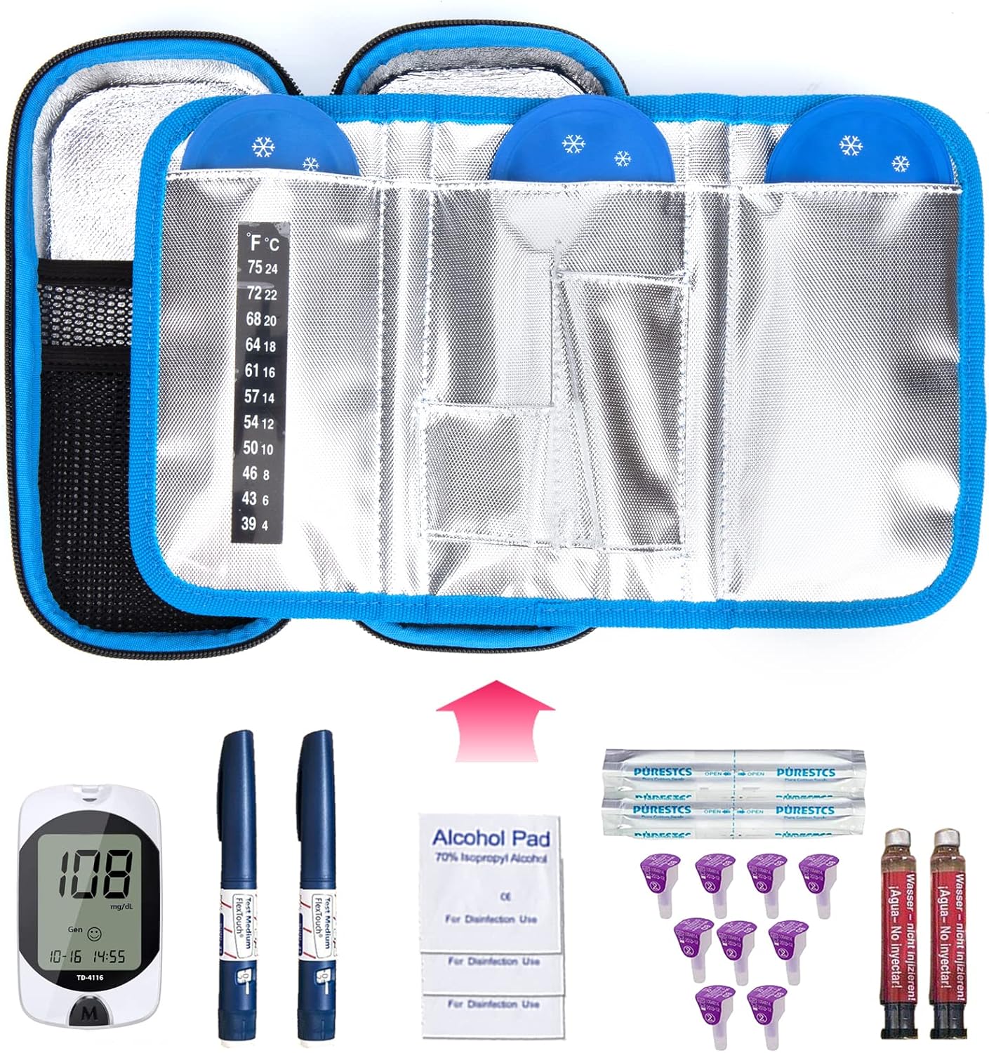YOUSHARES Insulin Cooler Travel Case with 3 TSA Approved Ice Packs - EVA Medication Diabetic Case for Insulin Pen, Glucose Meter and Supplies (Blue)