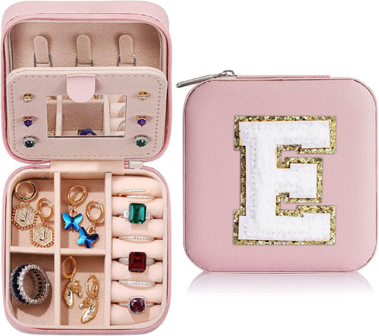Parima Gifts for Teen Girls - 2025 Travel Jewelry Case Gifts Ideas, 6,7,8,9,10,11,12,13,14 Year Old Girl Birthday Gift Travel Jewelry Organizer Christmas Gifts for Daughter - Letter E, Pink