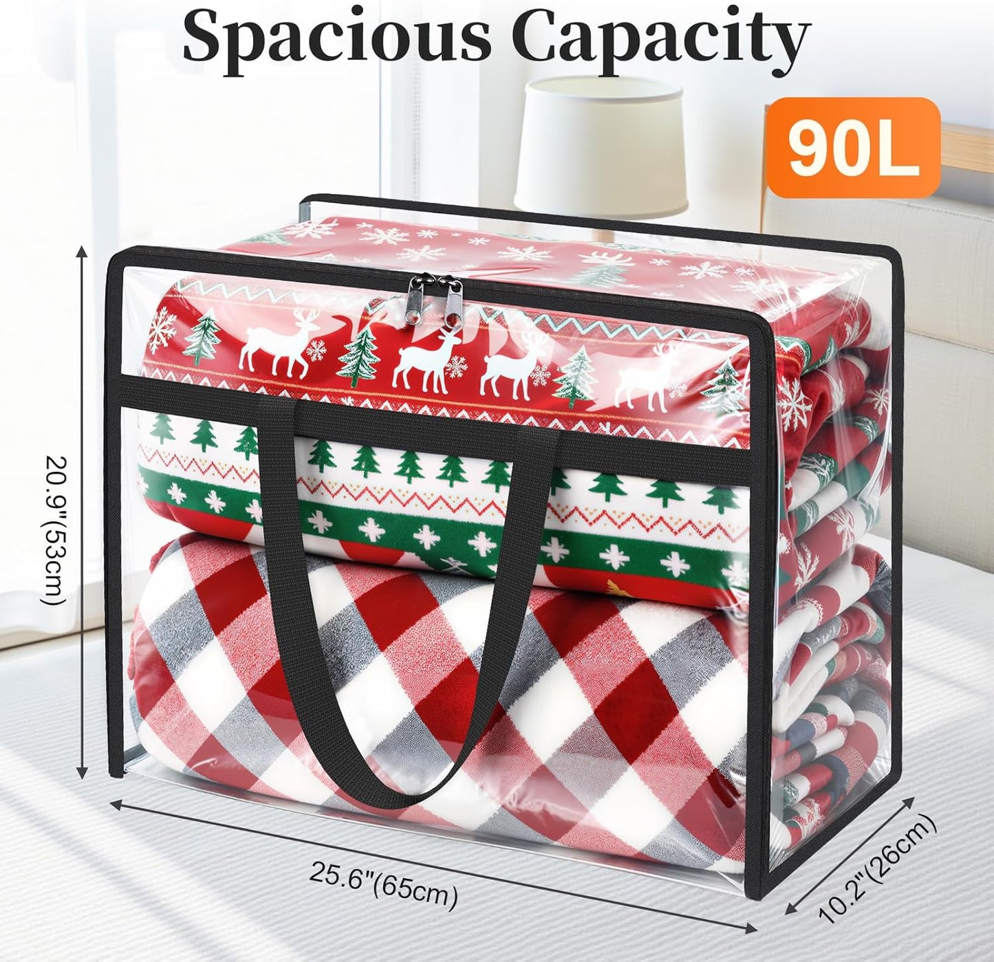 Clear Clothes Storage Bags, 8 Pack Closet Organizers and Under Bed Storage Containers, Foldable Moving Bags with Zippers for Comforter, Blanket, Bedding, Duvet, PVC Packing Bags 90L