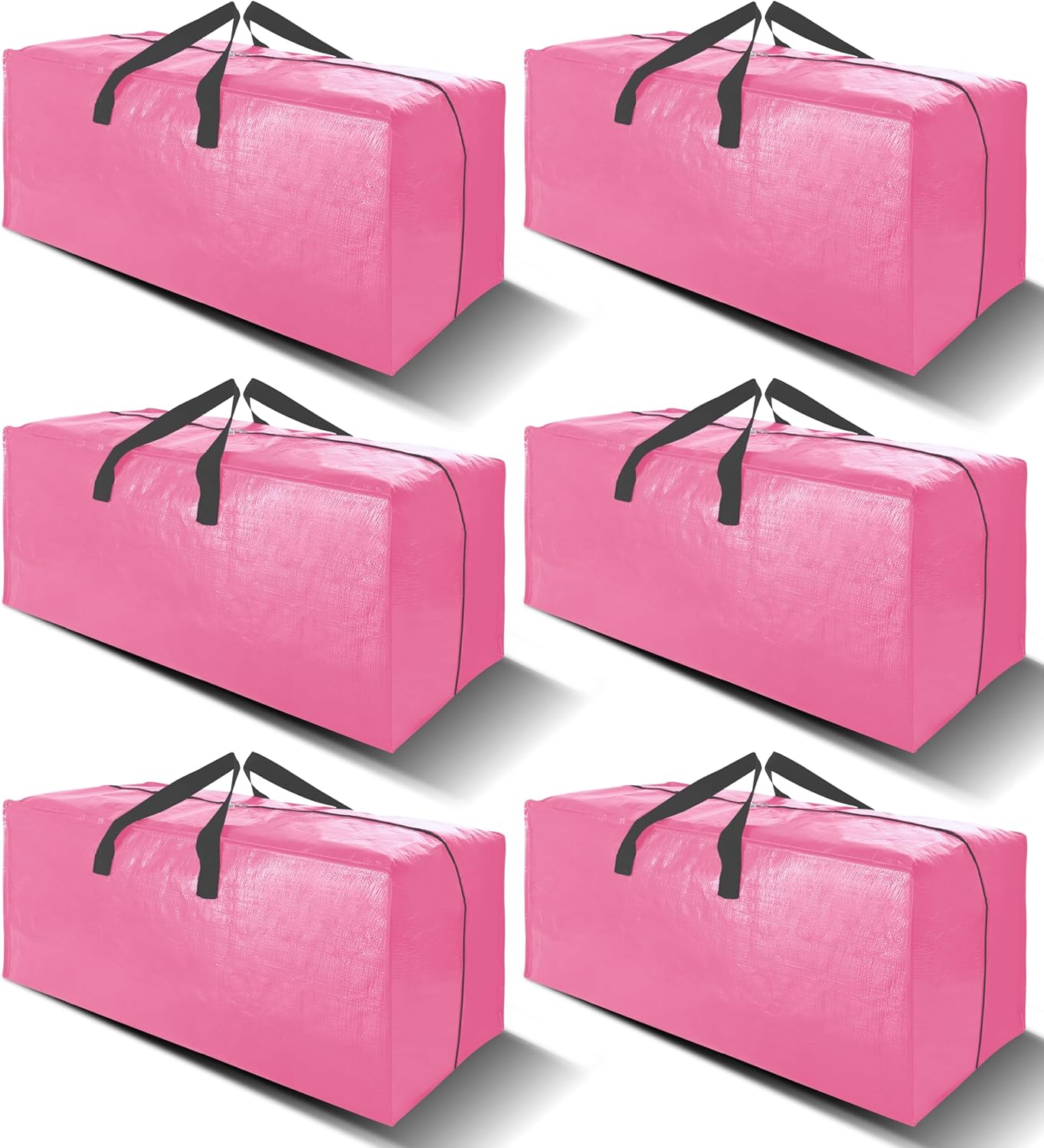 6 Pack Heavy Duty Extra Large Moving Bags W/Backpack Straps - Strong Handles & Zippers, Storage Totes For Space Saving, Fold Flat, Alternative to Box and Bin (40 gal, Pink)