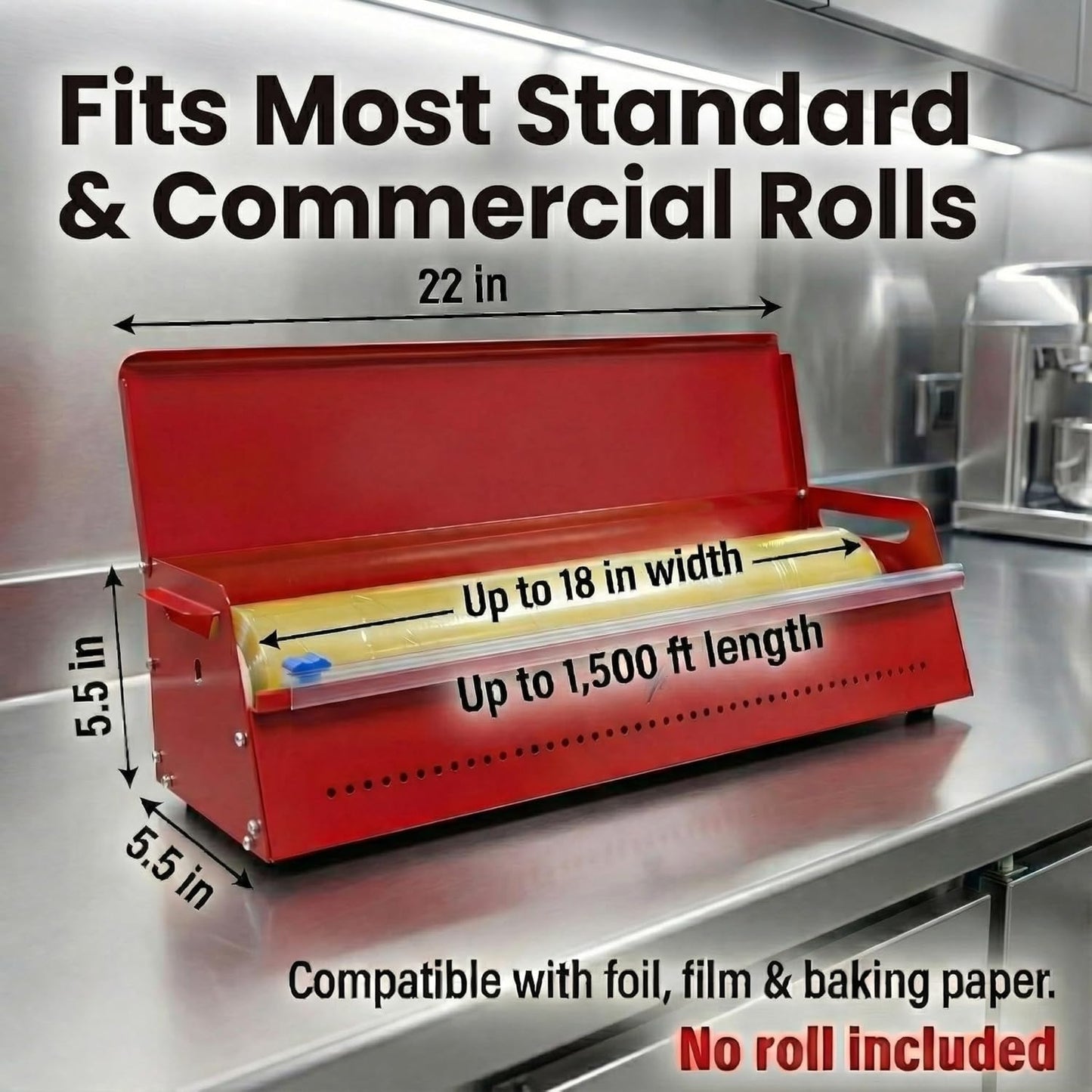 Stainless Steel Kitchen Dispenser for Foil, Plastic Wrap & Kraft Paper – Heavy-Duty Countertop Wrap Organizer – Fits Up to 18” Rolls – Modern Kitchen Gadget, Aluminum Foil & Cling Film Cutter