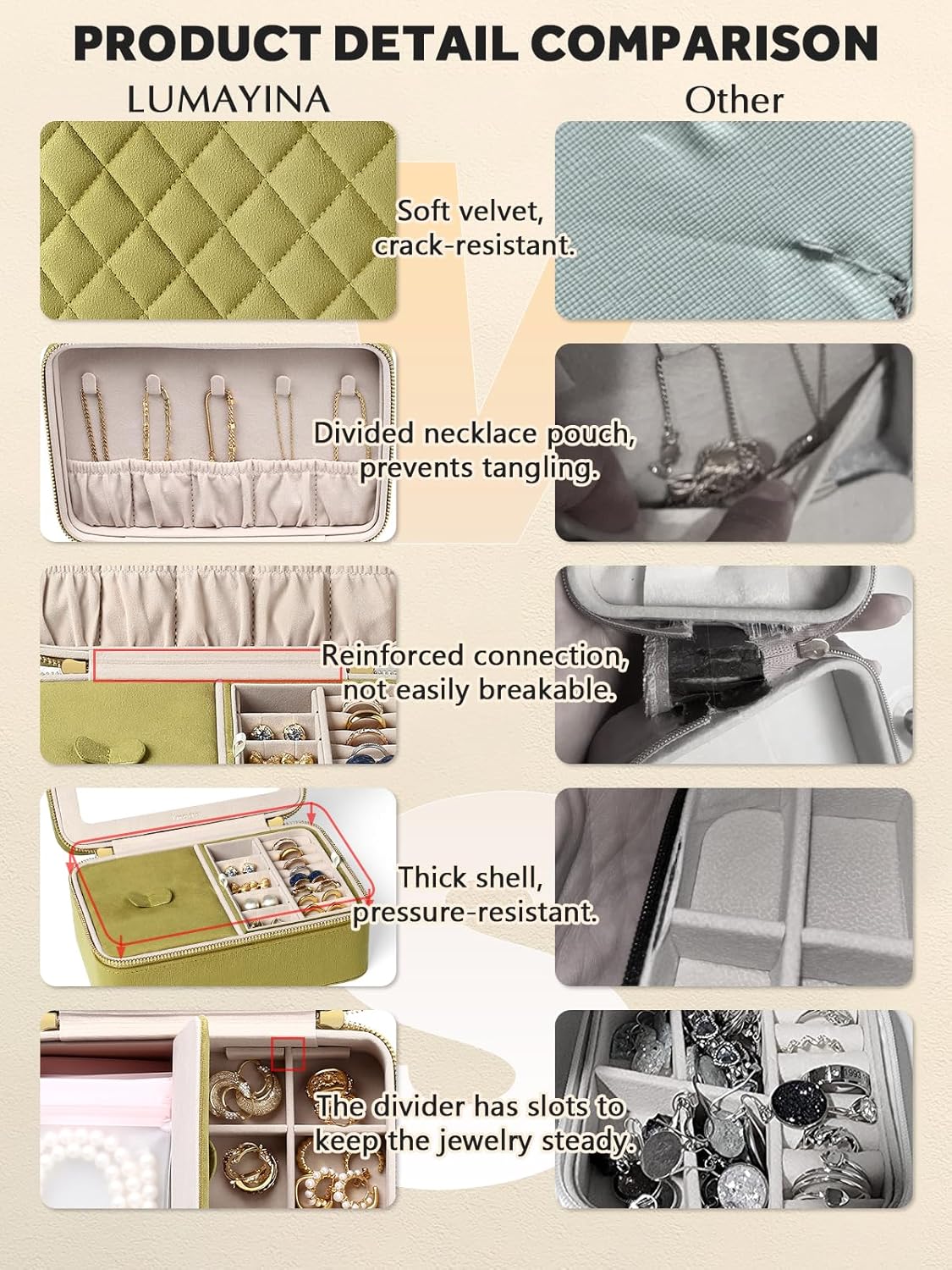 Velvet Travel Jewelry Box with Large Mirror, Double-Layer Jewelry Organizer Case for Women and Girls, Portable Storage Case with 6 Anti-Tarnish Bags Gift Ready for Her (Avocado Green)