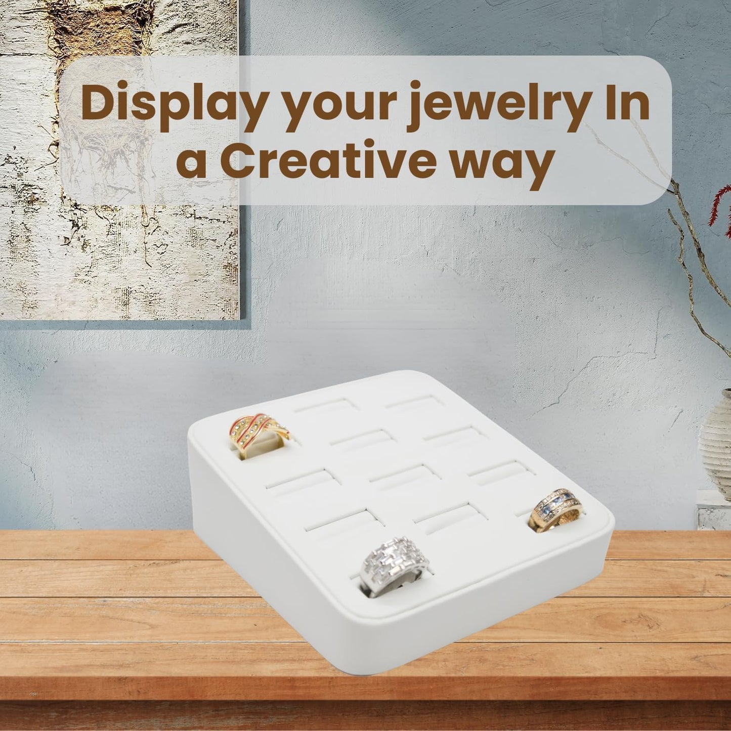 Novel Box 12-Slot White Leatherette Rings/Earrings/Cufflinks Holder Tray 5.75x5x2 Inches - Ring Holder Organizer for Selling or Personal Use - Jewelry Display Trays for Special Occasions