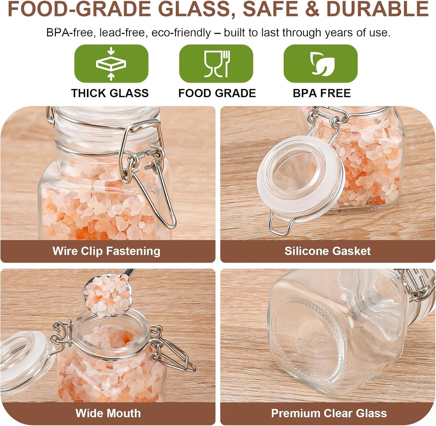 6 Pack Spice Jars, 4 oz Glass Containers with Airtight Lids, Small Herb Jars with Labels for Kitchen Storage