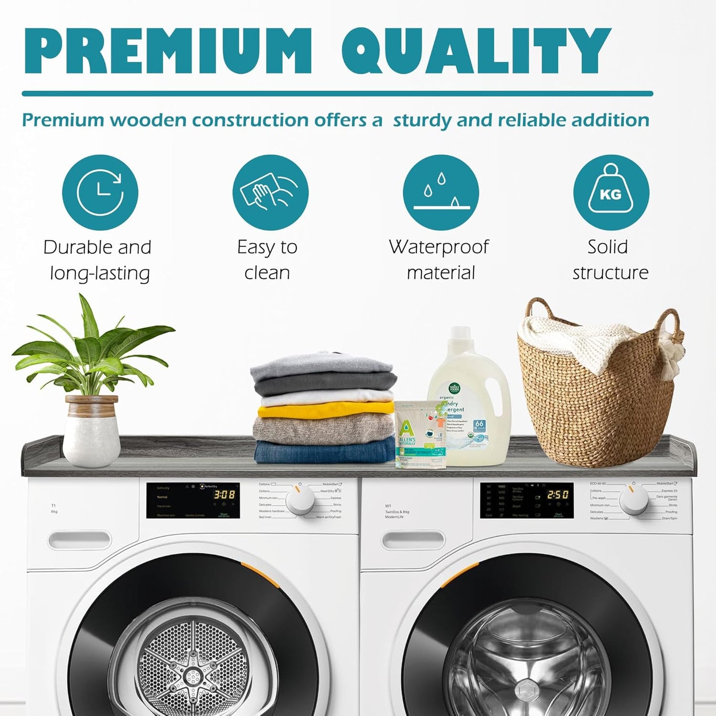 Royxen Laundry Countertop Solid Wood, Countertop for All Front-Loaded Washing Machine and Dryer, Extra Room for Laundry Room, Eucalyptus