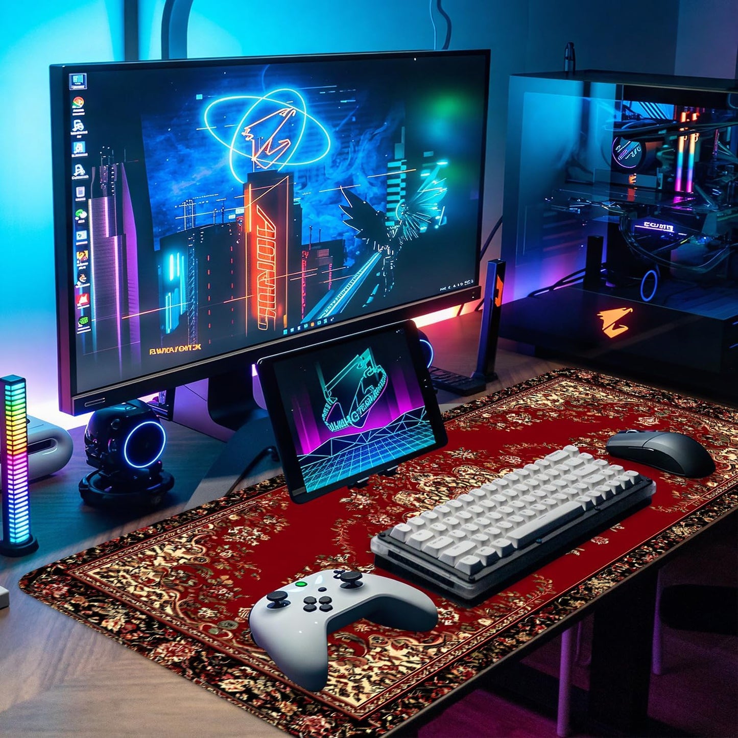 Red Vintage Persian Rug Mouse Pad – Large Extended Desk Mat 31.5 x 11.8 in– Oriental Carpet Design, Non-Slip Rubber Base, Waterproof Surface, Keyboard & Mouse Pad for Office, Gaming, Home