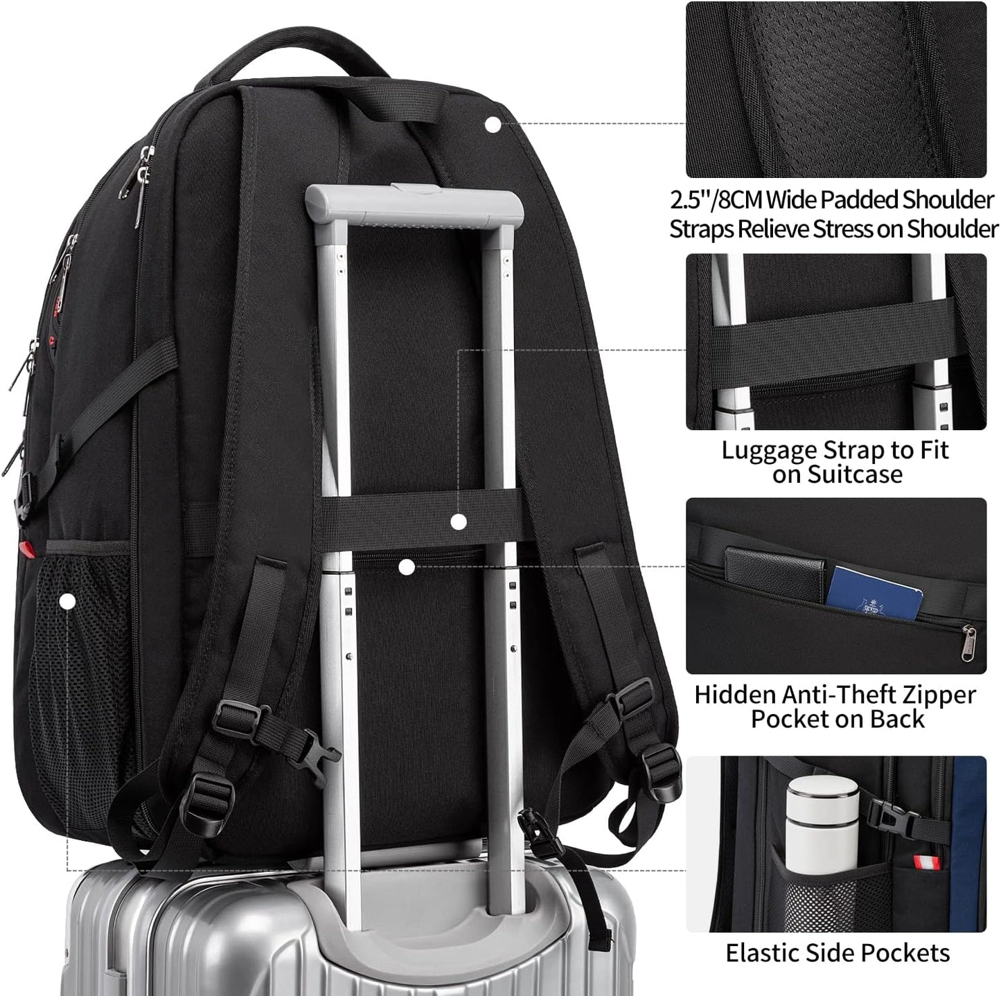 Della Gao Travel Laptop Backpack, 18.4 inch Extra Large Backpack for Men and Women, 45L Capacity Business Computer Back Pack (Black Blue, 18.4 Inch)