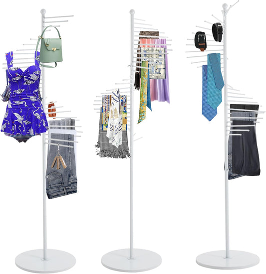 Floor Standing Belt Hanger Tie Rack, Retail Display Tie Scarf Rack, Belt Display Stand (Victorian, White)