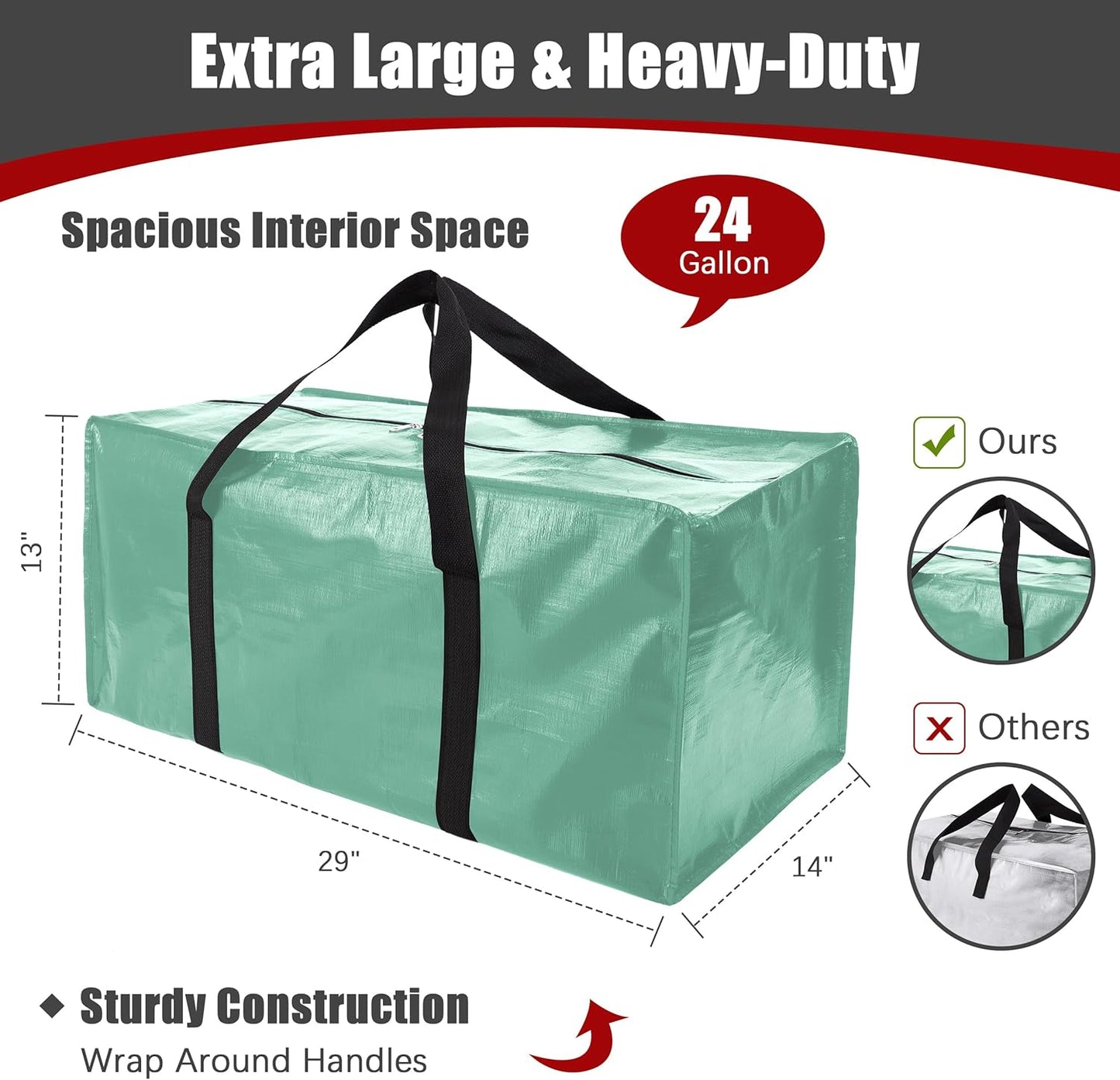 12 Pack Extra Large Moving Bags with Zippers & Carrying Handles, Heavy-Duty Storage Tote for Space Saving Moving Storage, Fold Flat, Alternative to Box and Bin,Teal