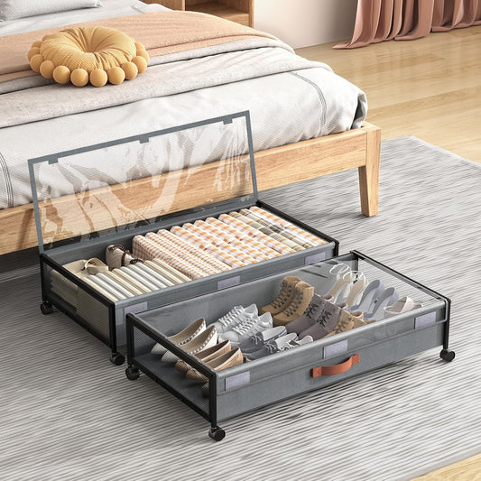 Under Bed Storage Containers with Wheels 54L Large Underbed Shoes Blankets Clothes Toy Storage Drawers for College Dorms Bedrooms Nursery Rooms Organization… (Grey 2 Pack, XXL(31"x16.6"x7.48"))