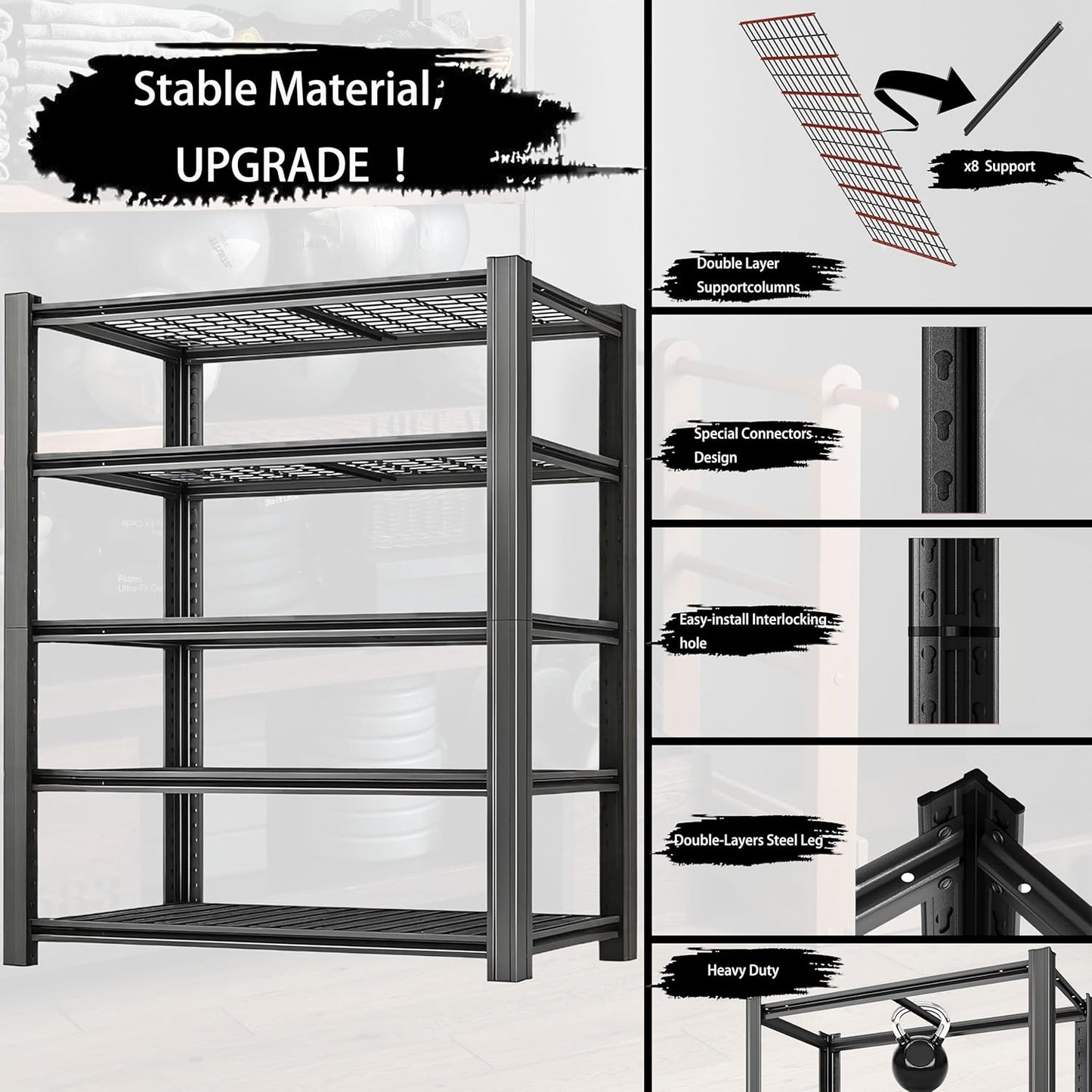 Storage Shelving Unit Heavy Duty Garage Shelves Metal Organizer Utility Rack for Kitchen Pantry Basement Pantry Warehouse Laundry Black 5-Tier 84" H x 55" W x 23.7" D 3000LBS