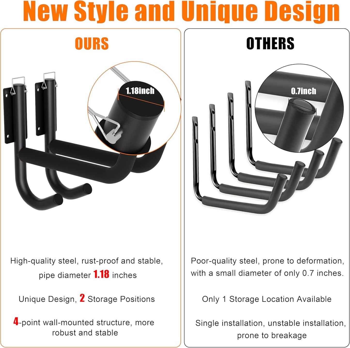 Kayak Wall Rack 2 Pack, Heavy Duty Kayak Hooks for Garage Wall Mount Storage, 300 LB Capacity Kayak Wall Hanger with Fixing Straps and Paddle Board Holder for Kayak, Canoe, Ladder, Surfboards