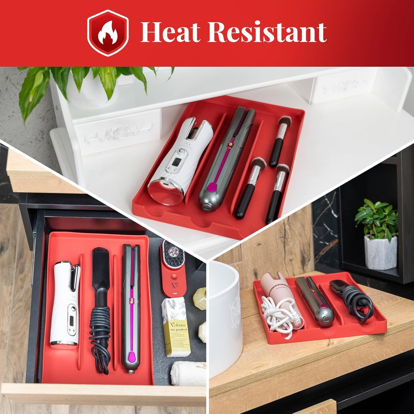 Hot Tools Organizer | Heat-Resistant Mat for Styling Tools up to 428°F | Drawer Organizer | 14.75" x 9.5" x 1"