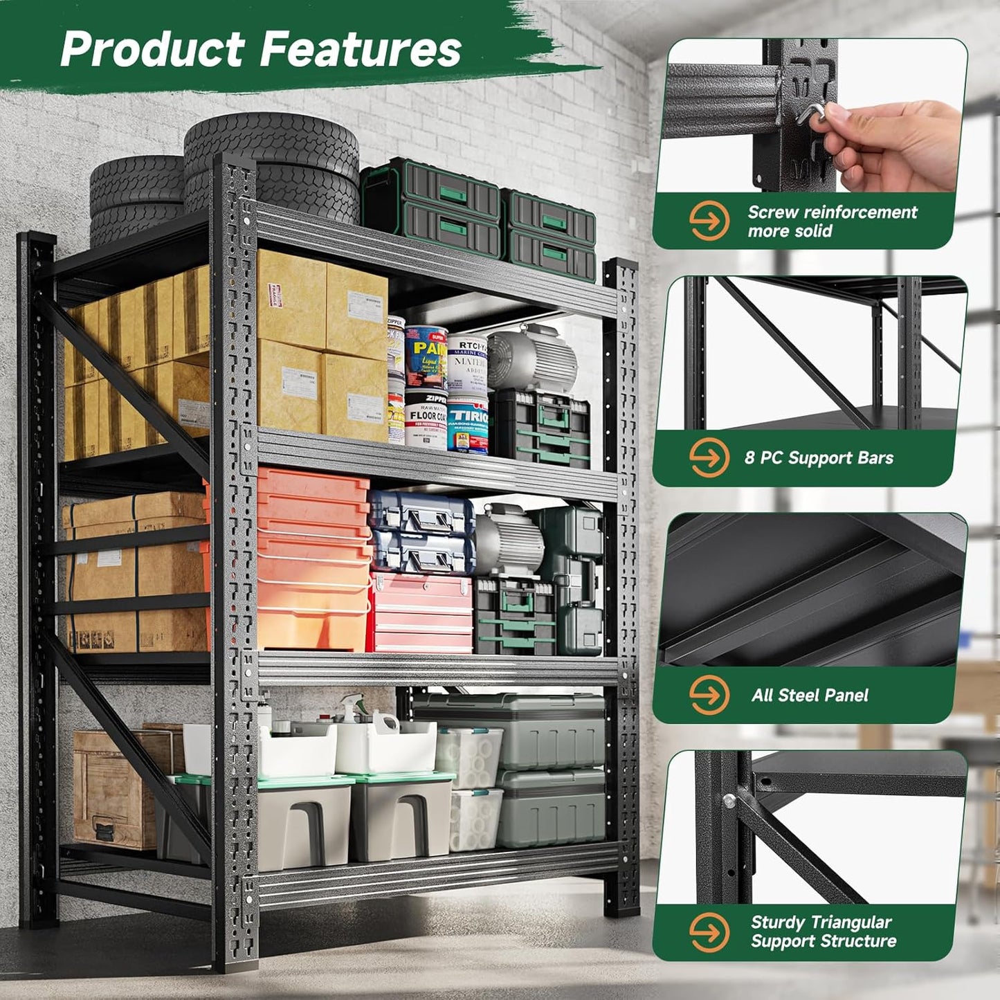 Letaya 2000LBS Storage Shelves Heavy Duty,60" H Garage Shelving Units, 4 Tier Adjustable Utility Rack Shelf,Large Metal Industrial Shelves,for Shop,Warehouse,Basement (40" W x 20" D x 60" H)