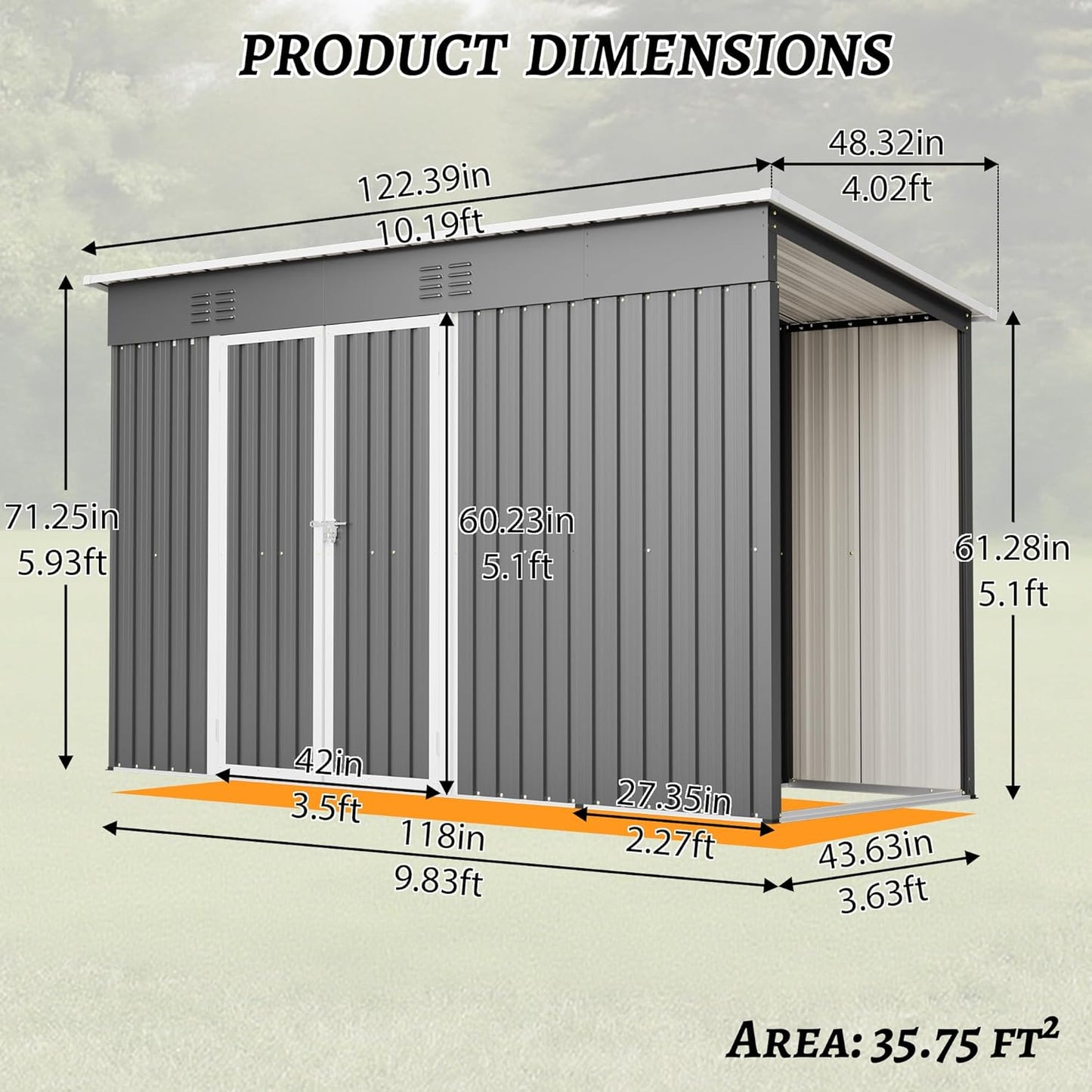 4'x10' Metal Shed Outdoor Storage Shed,Metal Steel Utility Tool Shed Storage House with Double Lockable Doors and Air Vent for Backyard Garden Patio Lawn Gray