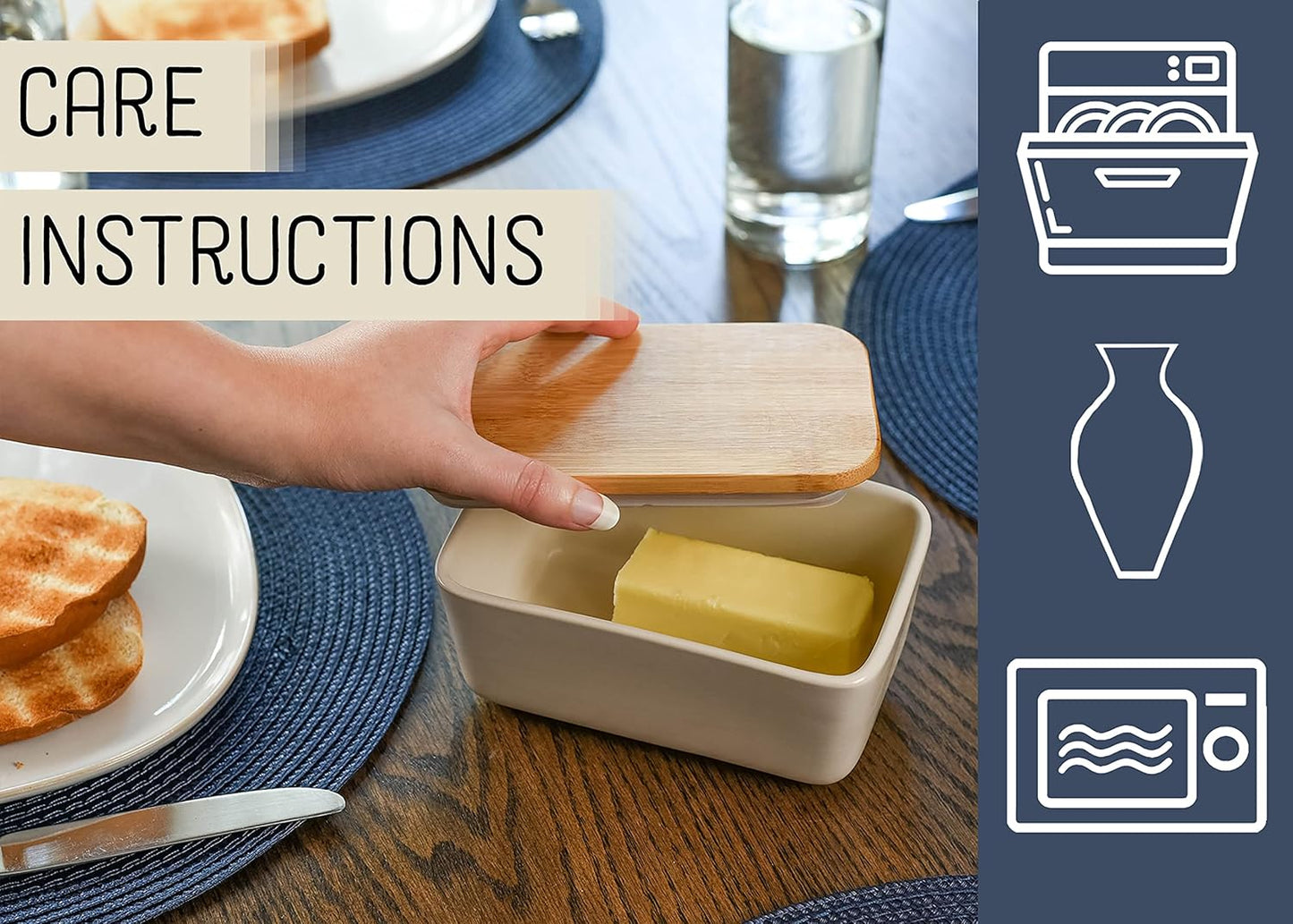 Nat & Jules Ceramic Stoneware 1/2 Pound, 2 Sticks Butter Dish with Airtight Bamboo Lid, Kitchen Accessory, Container Holder, Refrigerator Storage and Countertop Organization, Matte Cream