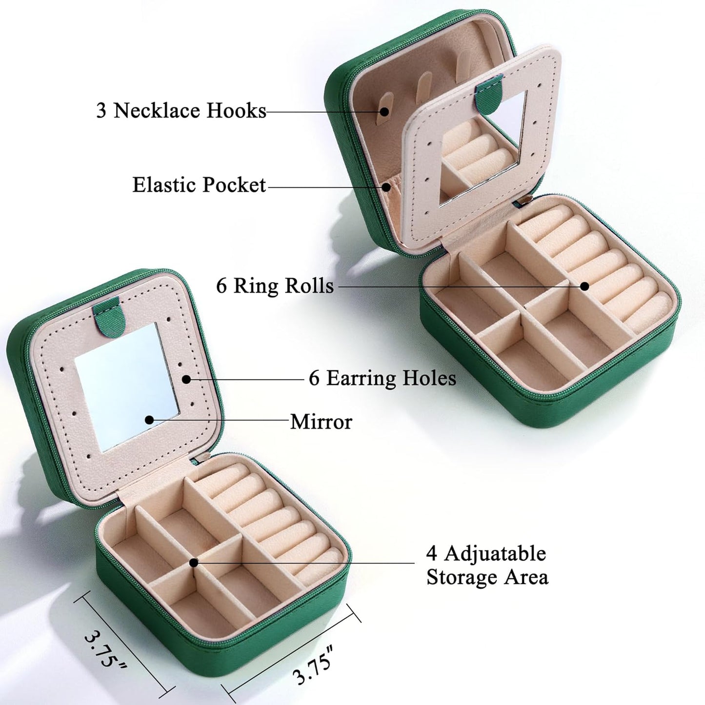 Parima Travel Jewelry Organizer for Women | Necklace, Earring, Ring Organizer | Women's Travel Gifts - Letter Q, Green
