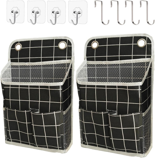 Hanging Basket for Organizing, Wall Organizer with Pockets and Over The Door Organizer，Can for Home, Closet, Office and Camper (Black Grid2)