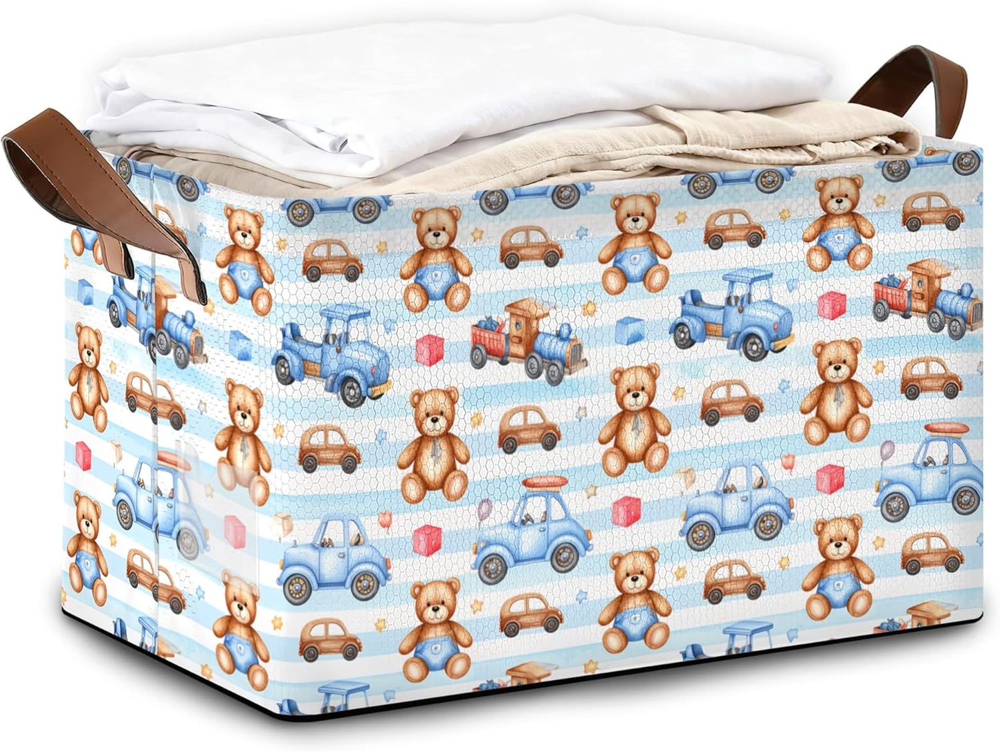 32L Large Storage Bins with Handles, Basket Organizer for Shelves, Closet, Books, Laundry & Home Decor (Cute Bear Car)