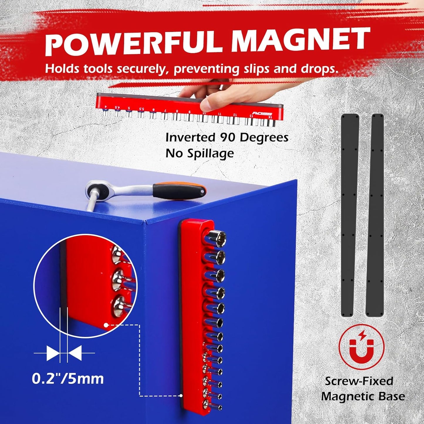 2-Piece 1/4"-Drive Metric Magnetic Socket Organizer Set (Holds 26 Sockets) - Detachable Tool Tray with 5mm Magnetic Base, Screw-Fixed Design & Heavy-Duty Modular Storage for Garage/Home Workshop