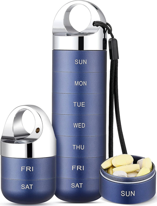 Zannaki Metal Travel Pill Organizer, Portable Waterproof Weekly Pill Box, Large Aluminum Alloy Pill Case Container, BPA Free 7 Day Daily Medicine Organizer Holder for Vitamin, Fish Oil, Supplement