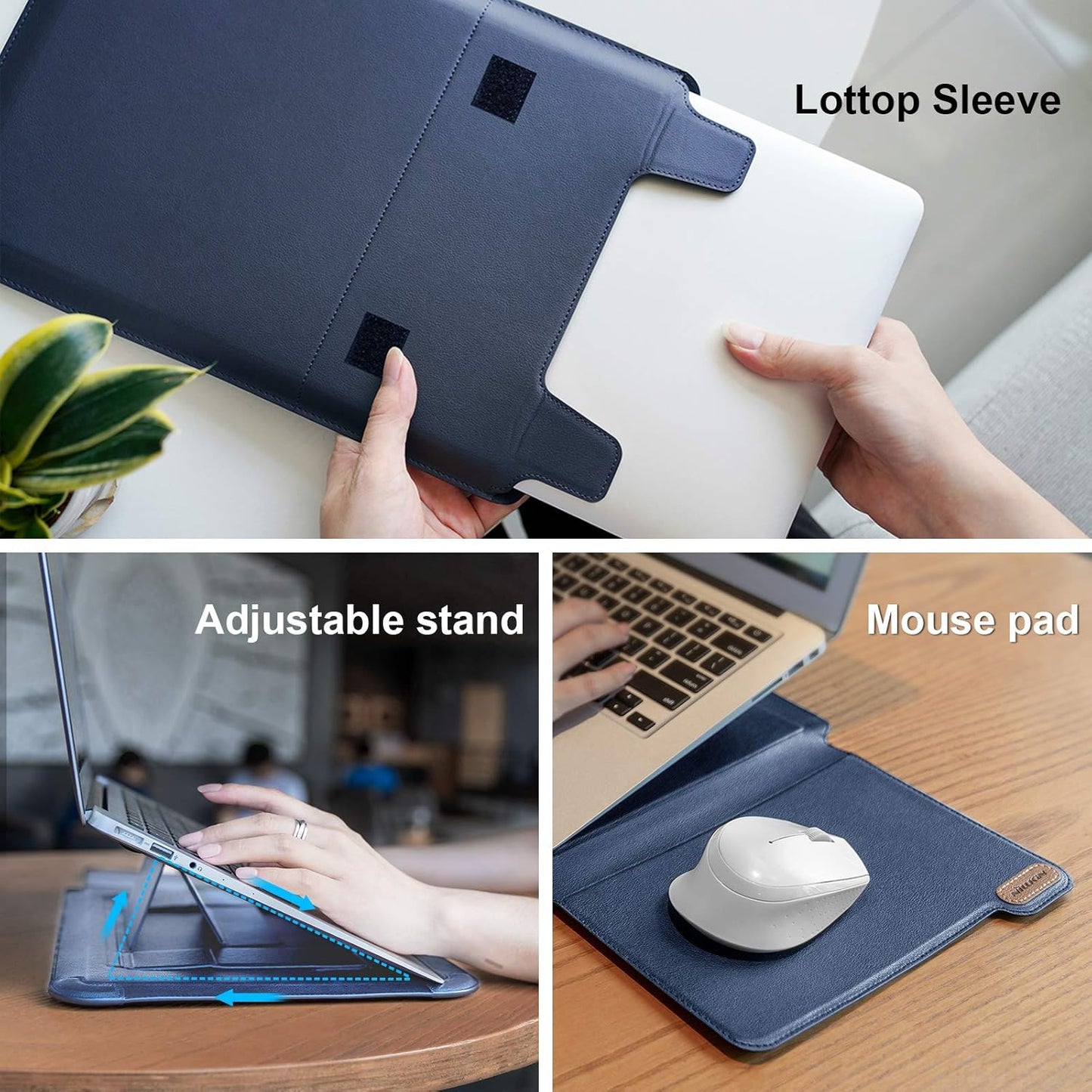 Nillkin Laptop Sleeve 15.6 inch, MacBook Sleeve with Adjustable Stand & Mouse Pad, 2 Stand Modes, 15 inch Laptop Case, Slim MacBook Accessories for Samsung/Surface/Chromebook/HP 13-15.6 inch, Blue