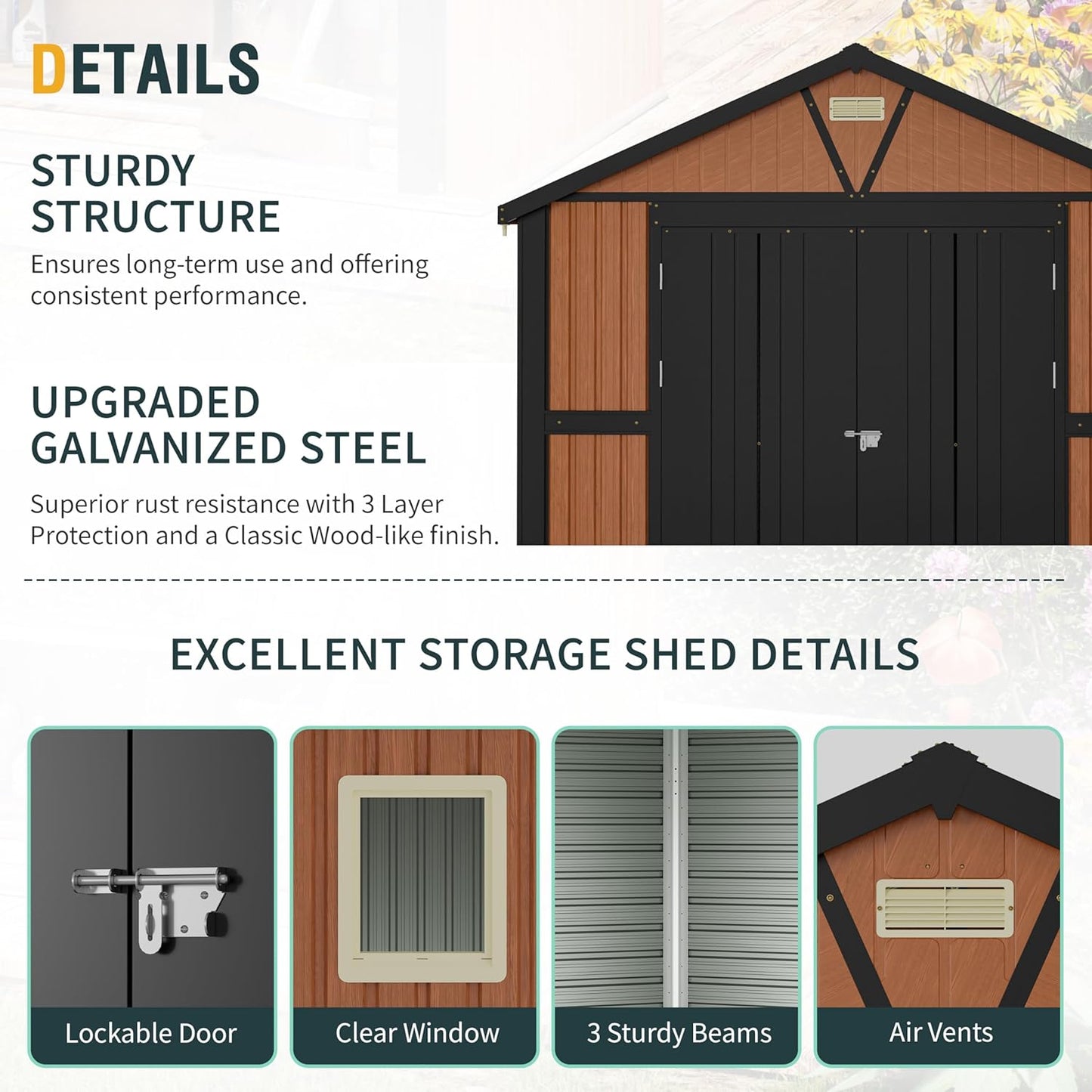10x12 Ft Outdoor Metal Shed, Storage Garden Shed with Lockable Doors & Vent, Extra Large Multi-Used Shed for Backyard, Patio, Lawn and Tool & Bicycle Storage