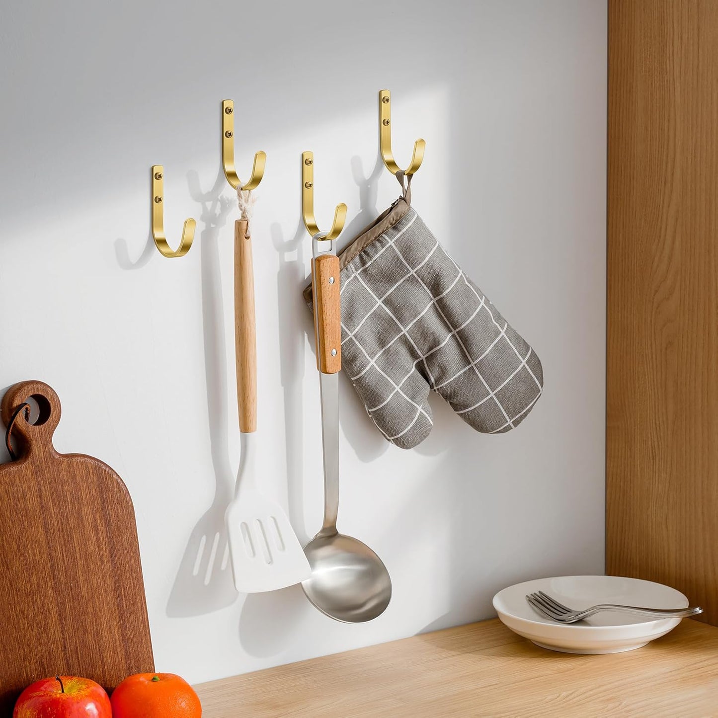 10 Pack Wall Hooks for Hanging Towel/Coat - 22LB Screw in Metal Hanger Wall Mount, for Outdoor, Closet, Door, Bathrooms, for Backpack, Robe, Brushed Gold