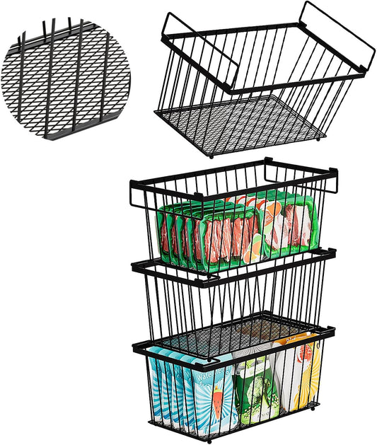 Enhanced Leak-Proof Bottom - Freezer Organizer Bins ，4 Pack Stackable Deep Freezer Organizer Bins for 7 Cu.FT Small Chest Freezer，Easy Get Bottom Foods without Digging