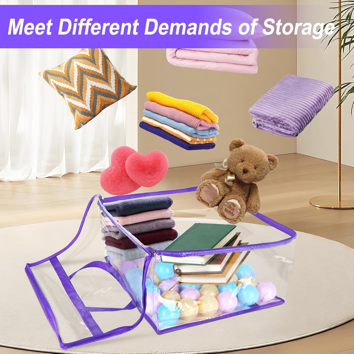 4 Pack Clear Zippered Storage Bags for Clothes, Closet Organizers and Storage Vinyl Bag for Bedding, Linen, Blankets, Comforters, Clothes & Toys Multi Purpose & Space Saver PVC Organizers