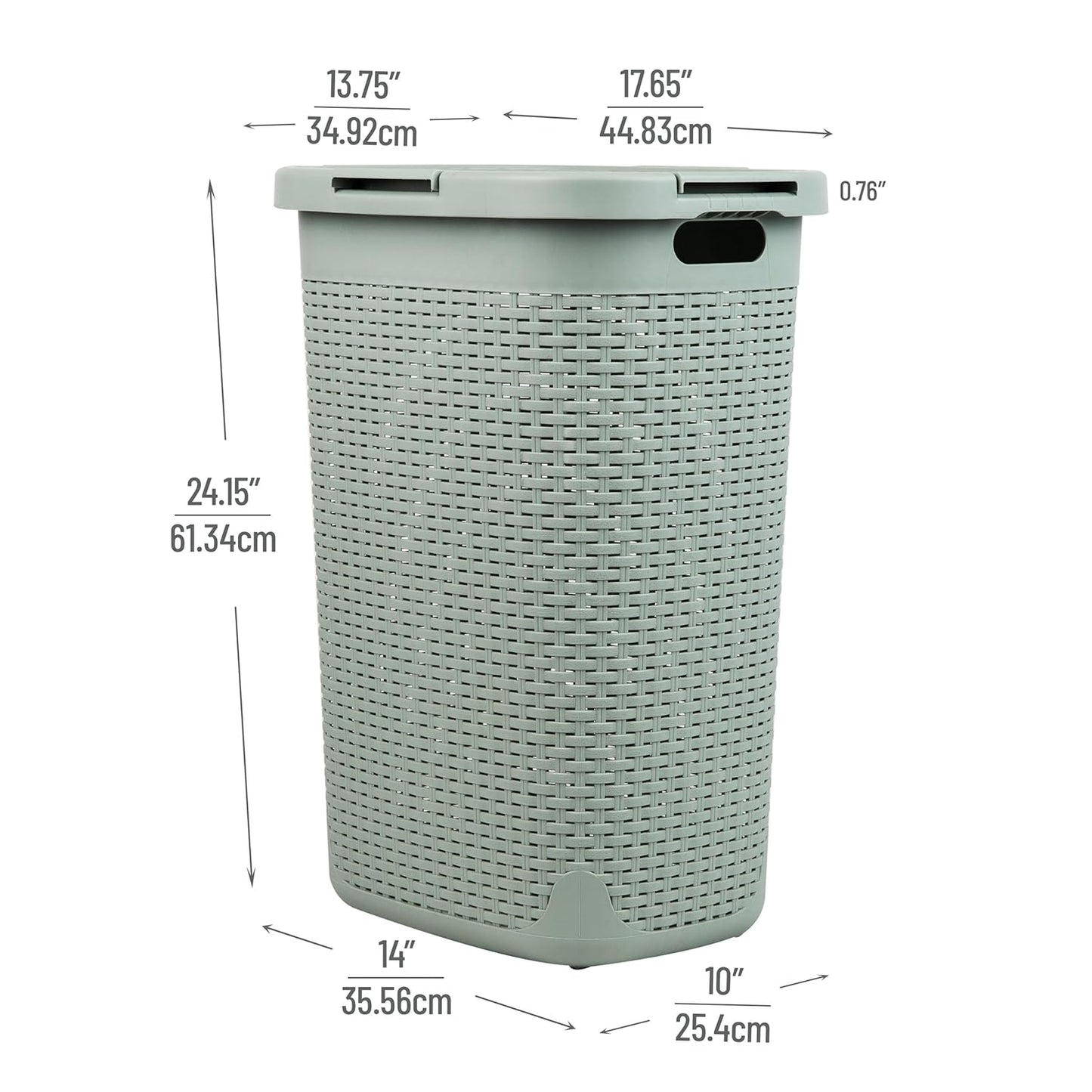Mind Reader Slim Laundry Hamper with Lid, 60L Clothes Basket, Premium Wicker Design, Plastic, Mint