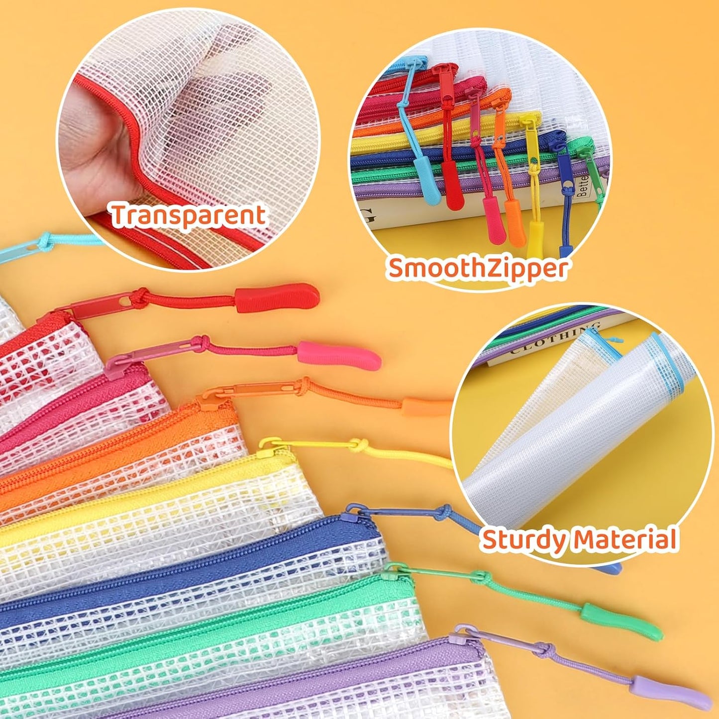 24 Pack 8 Color A4 Mesh zipper pouch bags, Storage Bags, File Bags for Classroom Organization, Zipper Pouches of office supplies, Puzzles, Board Game Storage