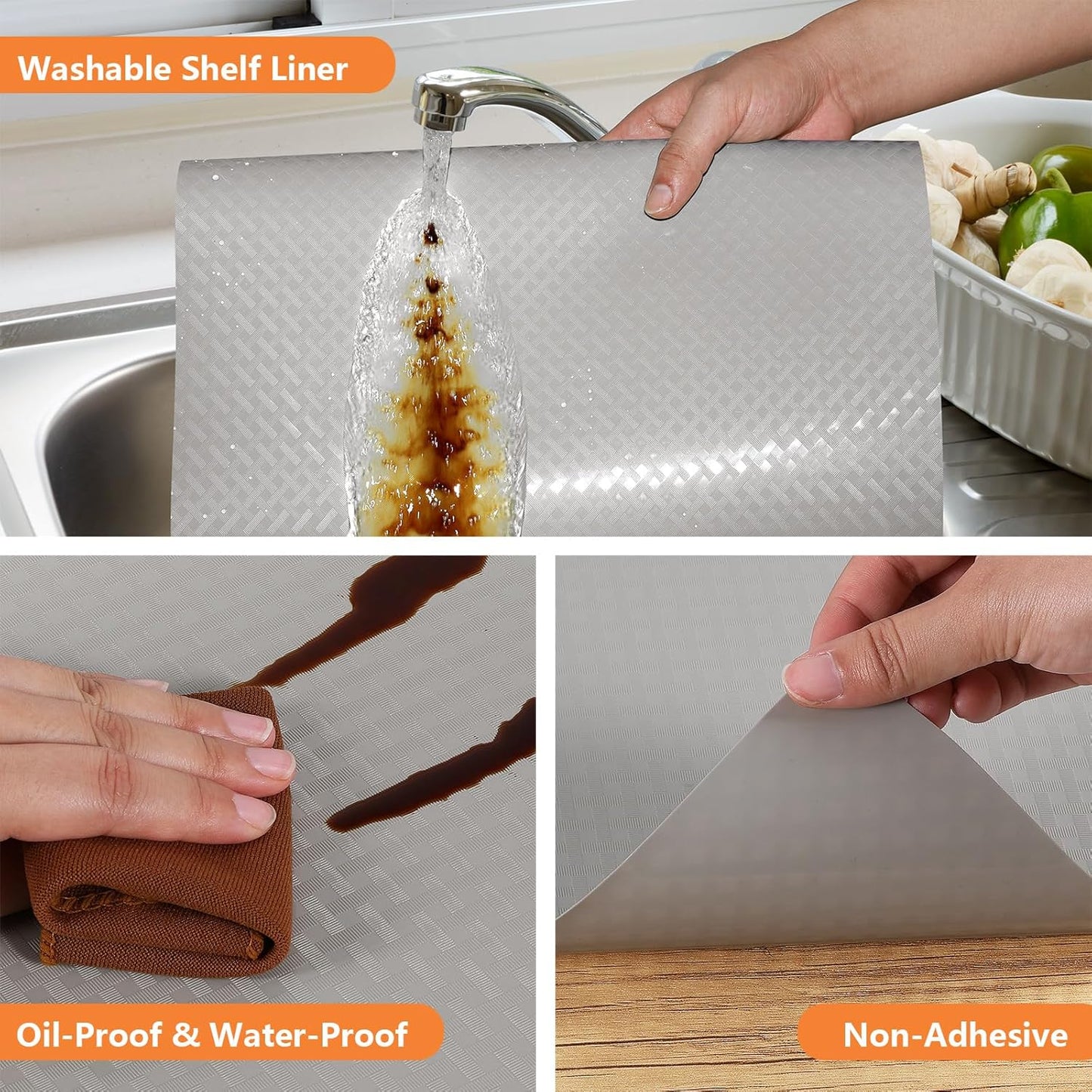 Light Gray Shelf Liners for Kitchen Cabinets Refrigerator Liners Waterproof & Oil-Proof Kitchen Cupboard Liner Drawer Mats EVA Material Non Adhesive Fridge Liner for Shelves 17.5 x 157.4 Inches