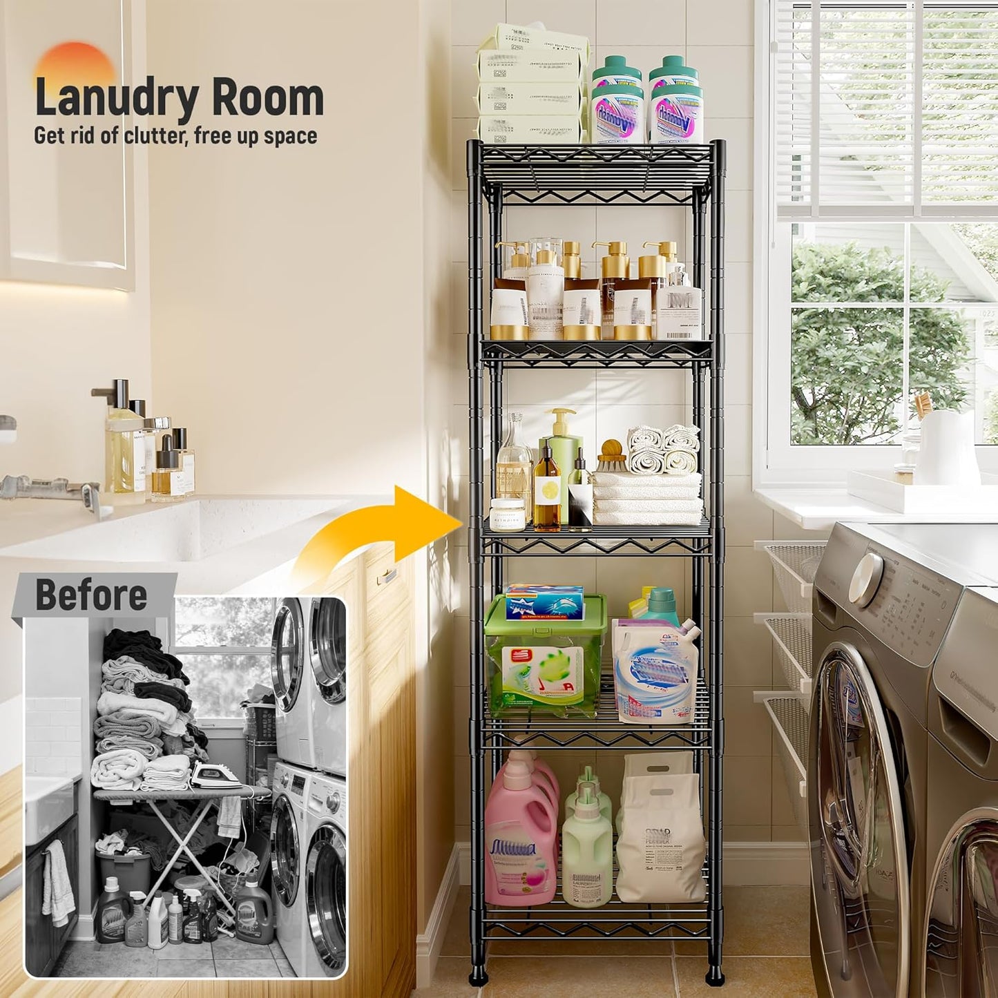 5 Tier Metal Shelving Unit Wire Shelving,Storage Rack for Small Space:Adjustable Storage Shelves Standing Bathroom Shelf and Narrow Shelf for Laundry Dorm Kitchen Pantry Closet 15.8"w*11.8"D*53"H