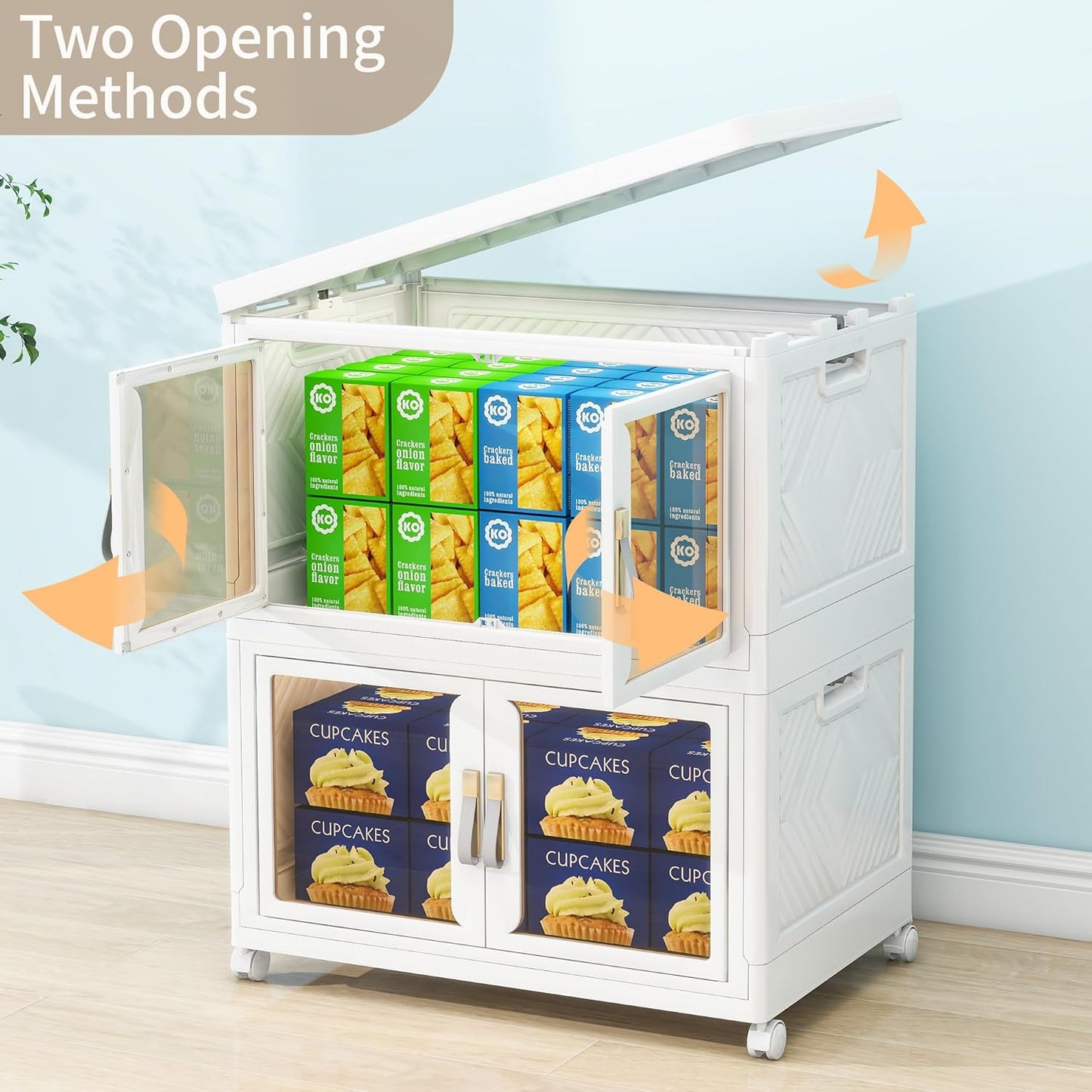 Large Clear Stackable Storage Bins with Lids, Foldable Storage Cabinet for Closet Organizers and Storage, Plastic Storage Box with Wheels 180 QT