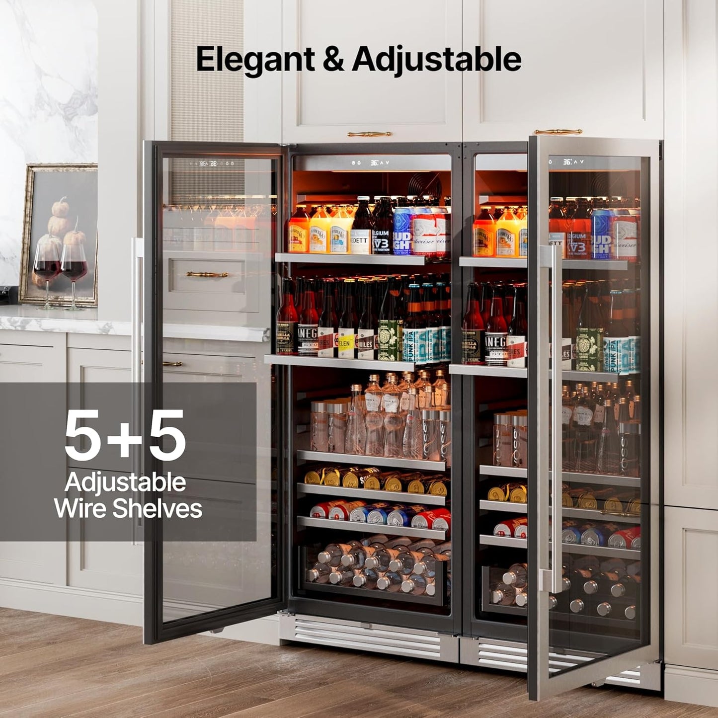 Ca'Lefort Beverage-Refrigerator 48 Inch, Tall Beverage Fridge Cellars Large Bar Drink Cabinet Built-in or Freestanding with Glass Door, Beer Cooler for Bottles and Cans Beer/Soda/Water/Wine