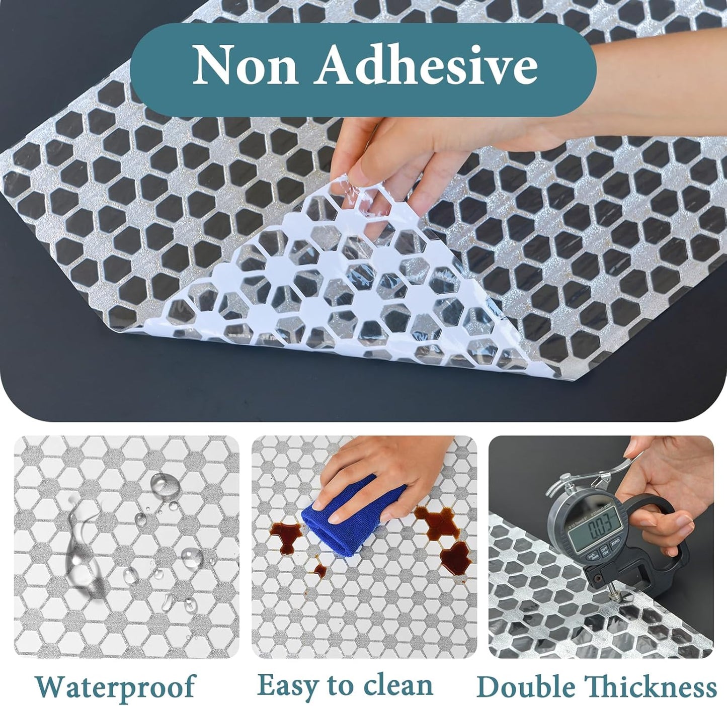 Drawer and Shelf Liner for Kitchen Cabinet: 17 in X 20 Ft Non Slip Waterproof Shelf Paper Non Adhesive Refrigerator Liners Silver Square Easy Liners for Bathroom with Knife Tape Measure