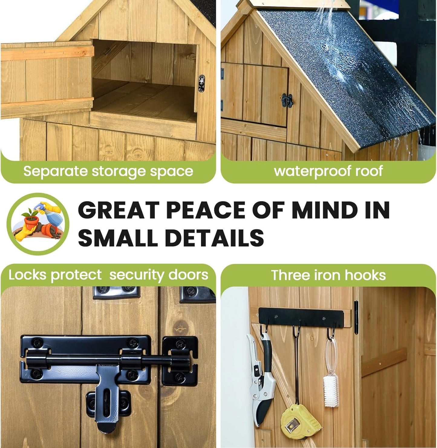 Wooden Outdoor Storage Shed with Double Doors,70” Tall Waterproof Storage Shed with Lock,Sheds & Outdoor Storage with Windproof Tipping for Deck,Backyard Garden and Yard