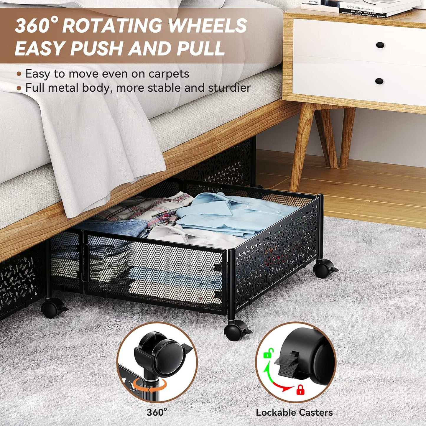 Under Bed Storage, Under the Bed Storage Containers with Wheels, Under Bed Shoe Storage Organizer Drawer for Bedroom Clothes Shoes Blankets -4Pack