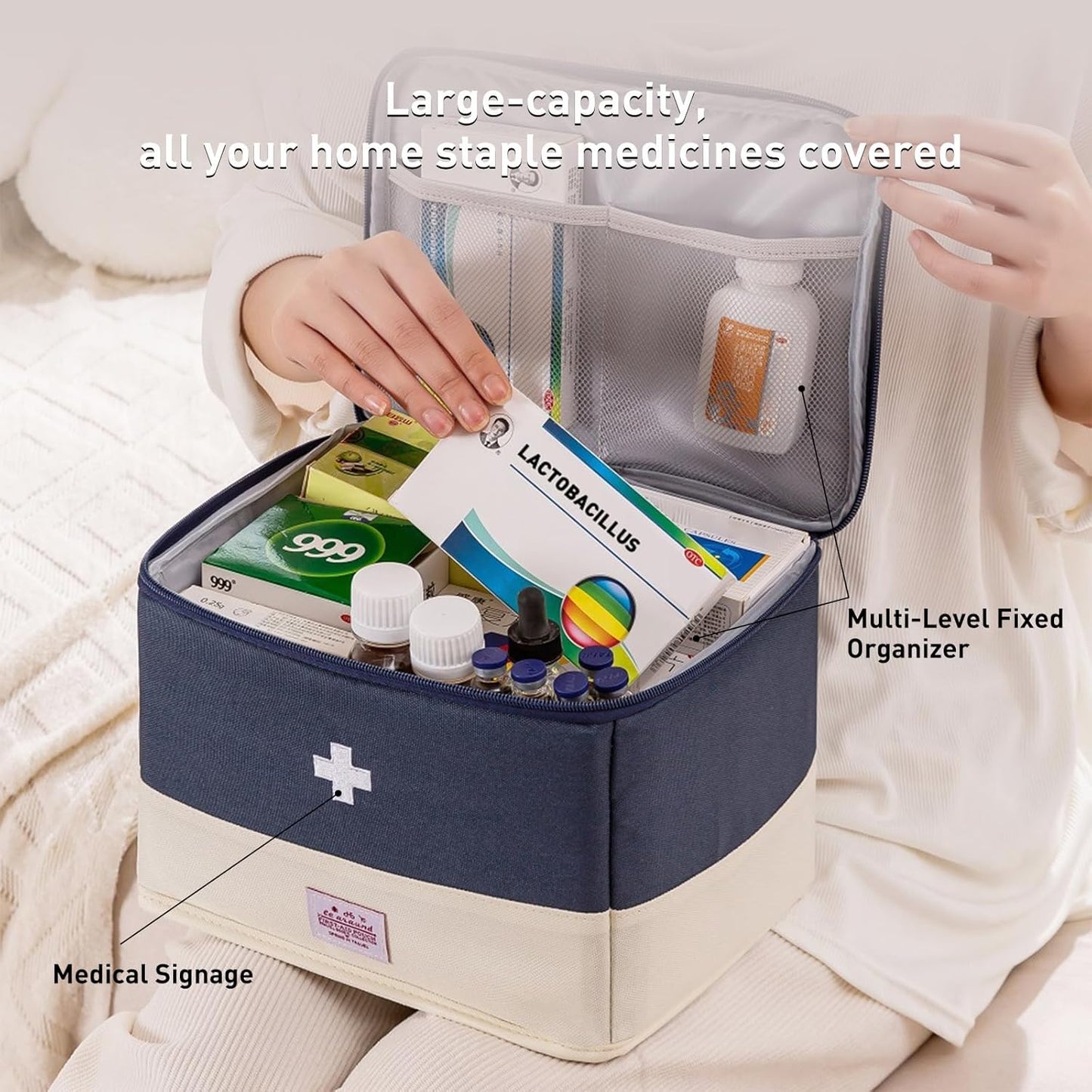 Medication Organizer Storage Bag,Large Capacity Portable Pill Bottle Organizer with Hand, Empty First Aid Kit for Home and Travel