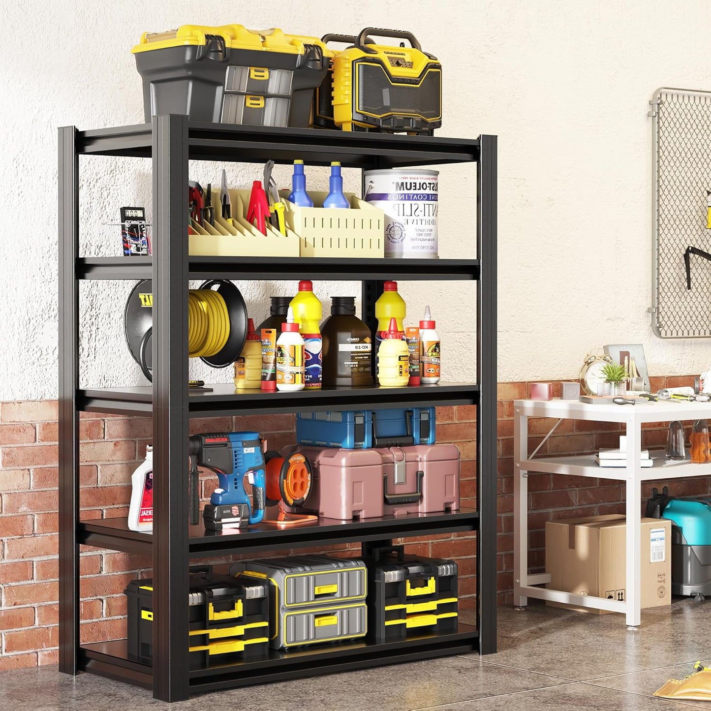 63" H Garage Shelving, Heavy Duty Storage Shelves, Garage Storage Shelves, Adjustable 5 Tier Metal Shelving Unit, Utility Shelves for Warehouse Backyard, 63" H×31.5" W×16" D