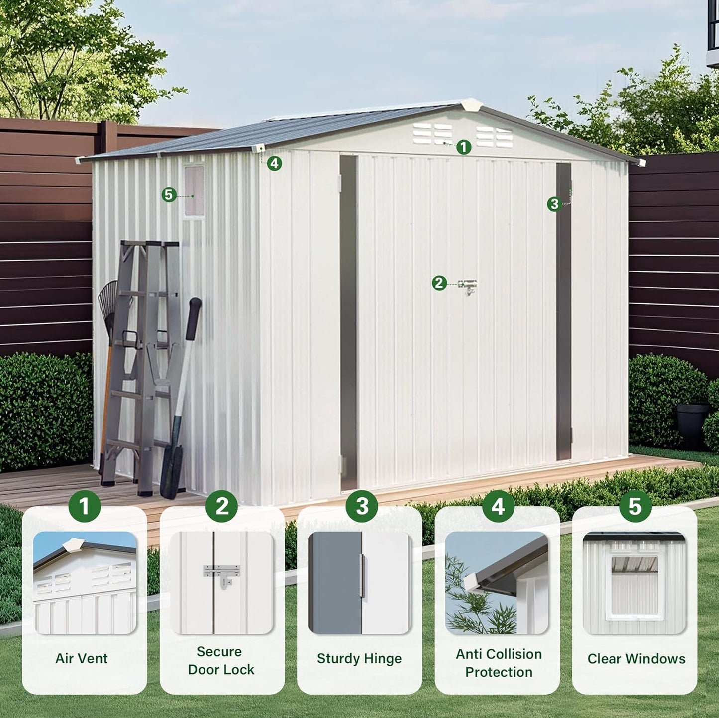 Metal Storage Shed, 8X6 FT Lockable Outdoor Tool Shed with Air Vent and Clear Windows, Galvanized Steel Garden Shed for Backyard, Patio, Garden, Bike Storage or Outdoor Use, Grey